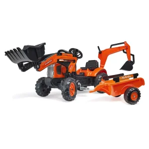 Tractor de pedales Kubota M7171 con pala, remolque y excavadora