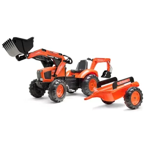 Tractor de Pedales Kubota M135GX con Pala, Retroexcavadora y Remolque | Falk